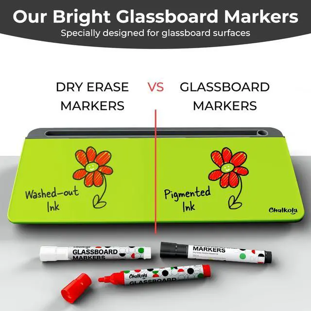 Alt view image 6 of 7 - Neon Green Glass Desktop Whiteboard with Storage - Dry Erase Board Work Desk Organizers, Computer Keyboard Stand, Home Office Desk Accessories, Workspace Desk Board Buddy + 3 Markers