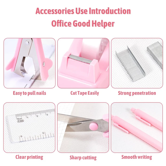 Alt view image 5 of 7 - Pink Desk Organizers and Accessories with Desk Organizer 360° Rotating Pen Holder and Office Supplies, Cute Stationery Supplies Set