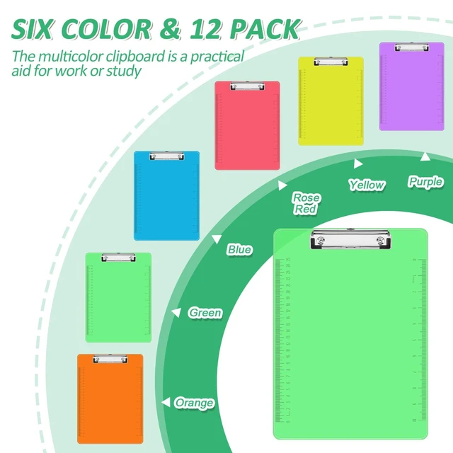 Alt view image 3 of 7 - 12 Pack Plastic Clipboards, Low Profile Clip, Letter Size, 6 Colors Clear Colored Clipboards, 12.5 x 9 Inch, Fit 8.5x11 Letter Size Paper, Office, Classroom, Assorted 6 Colors, ECO Friendly