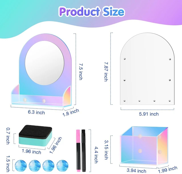 Alt view image 3 of 7 - 10Pcs Locker Accessories for Girls, Back to School Supplies Includes an acrylic board, locker mirror, eraser, pen holder, 2 marker pens and 4 round magnets for metal surfaces