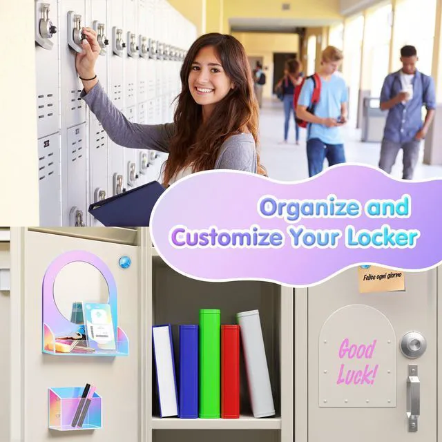 Alt view image 5 of 7 - 10Pcs Locker Accessories for Girls, Back to School Supplies Includes an acrylic board, locker mirror, eraser, pen holder, 2 marker pens and 4 round magnets for metal surfaces