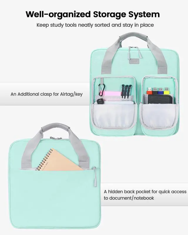 Alt view image 3 of 7 - 4 Inch Zipper Binder 3 Ring with Shoulder Strap,Tough/Multi-Pocket Binder Bag with Laptop organizer for School Travel,Fit 13" MacBook & Tablet,800 Sheets Capacity,Water Resistant,Light Blue