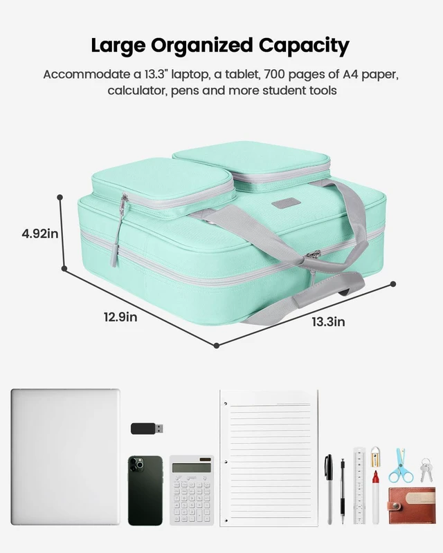 Alt view image 5 of 7 - Zipper Binder 3 Inch 3 Ring with Shoulder Strap Multi-Pocket,Tough Binder Bag with Laptop organizer for School Travel,Fit 13" MacBook & Tablet,700 Sheets Capacity,Water Resistant,Light Blue