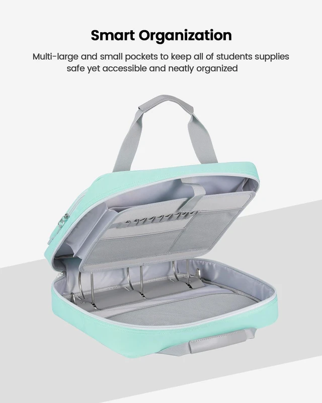 Alt view image 5 of 7 - 4 Inch Zipper Binder 3 Ring with Shoulder Strap,Tough/Multi-Pocket Binder Bag with Laptop organizer for School Travel,Fit 13" MacBook & Tablet,800 Sheets Capacity,Water Resistant,Light Blue