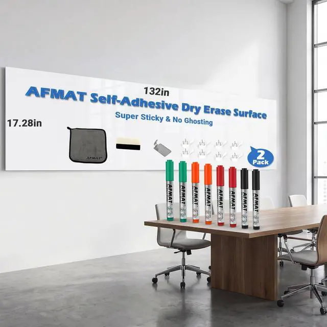 Main image of White Board Sticker for Wall, 1.44x11ft Peel and Stick Whiteboard Wallpaper, Stain-Proof & Super Sticky Dry Erase Wall Decal, Dry Erase Contact Paper for Table/Door, 2 Roll, 8 Markers, WS11Q2B
