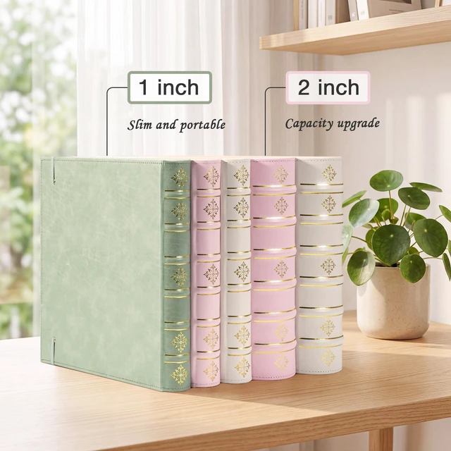 Alt view image 7 of 7 - Vintage Leather 3 Ring Binder 1 Inch, Hardback D Ring Binder with Pockets and 5 Tab Dividers, Book Style Document Organizer Fits Letter Size Paper for Home and Office Pink