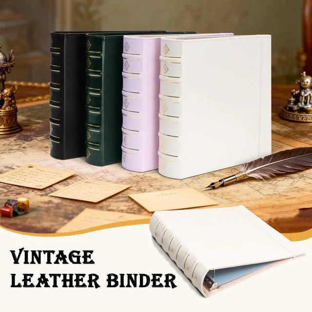 Alt view image 5 of 7 - Vintage 3 Ring Binder 2 Inch, Leather D Ring Binder with Pockets and 5 Tab Dividers, Hardback Book Style Document Organizer Fits Letter Size for Home and Office Green
