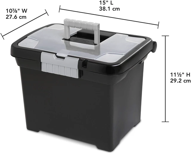 Alt view image 2 of 7 - Portable File Box, Letter File Storage Bin with Handle, 4 Pack Heavy-Duty and Stackable Plastic Containers with Latches for Closet, Cabinet, Bedroom, Bathroom and Dorm Room Organization