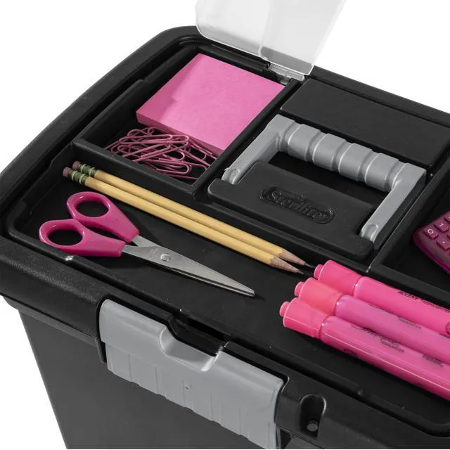 Alt view image 6 of 7 - Portable File Box, Letter File Storage Bin with Handle, 4 Pack Heavy-Duty and Stackable Plastic Containers with Latches for Closet, Cabinet, Bedroom, Bathroom and Dorm Room Organization