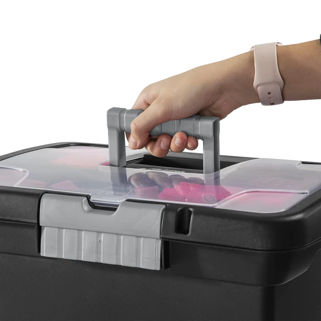 Alt view image 5 of 7 - Portable File Box, Letter File Storage Bin with Handle, 4 Pack Heavy-Duty and Stackable Plastic Containers with Latches for Closet, Cabinet, Bedroom, Bathroom and Dorm Room Organization