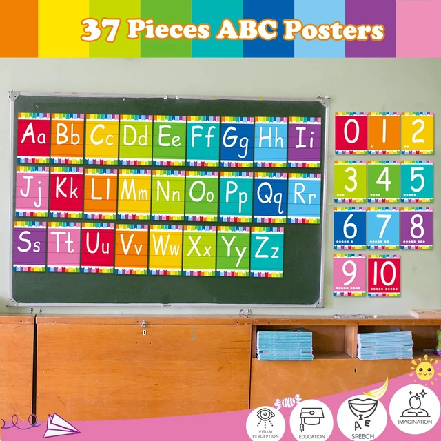 Alt view image 2 of 7 - Bulletin Board Alphabet - ABC Alphabet Poster Classroom Decorating Set Preschool English Poster Kindergarten Elementary Classroom Wall Decor Daycare Homeschool Supplies (Colorful)