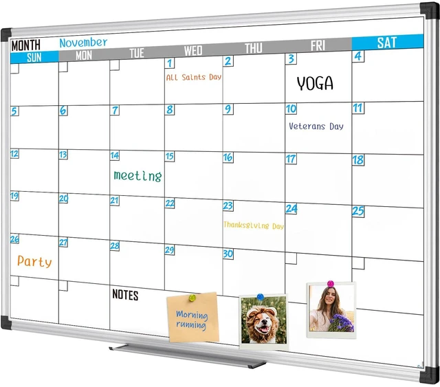 Main image of XBoard Magnetic Calendar Whiteboard 36" x 24", Monthly Reusable Calendar Dry Erase Board with Silver Aluminium Framed for Home, School, Office