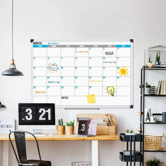 Alt view image 2 of 7 - XBoard Magnetic Calendar Whiteboard 36" x 24", Monthly Reusable Calendar Dry Erase Board with Silver Aluminium Framed for Home, School, Office