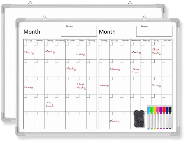 Main image of 24" x 18" Magnetic Horizontal 2 Month Dry Erase Calendar for Fridge Wall Undated Horizontal Dry Erase Wall Calendar Planner Aluminum Frame Whiteboard for Home Office Projects