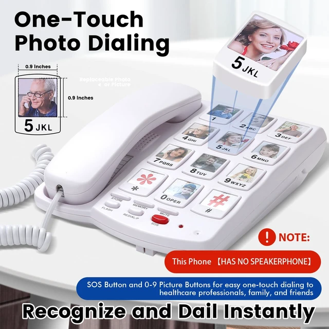 Alt view image 2 of 7 - Big Button Phone for Seniors, Corded Landline Telephone with Large Number Keys, 10 Picture Memory One-Touch Dial, Extra Loud Ringer, Easy to Use for Dementia/Alzheimer's & Visually Impaired Elderly