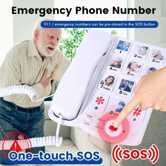 Alt view image 4 of 7 - Big Button Phone for Seniors, Corded Landline Telephone with Large Number Keys, 10 Picture Memory One-Touch Dial, Extra Loud Ringer, Easy to Use for Dementia/Alzheimer's & Visually Impaired Elderly