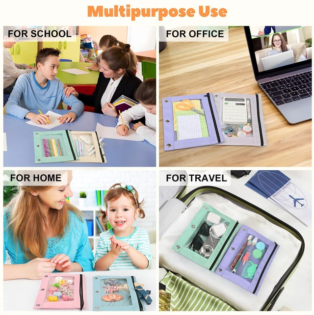 Alt view image 7 of 7 - Pencil Pouch for 3 Ring Binder 36 Pack, Pastel Binder Pen Bags Bulk with Zipper, Aesthetic 3 Holes Pencil Pouches Organizer for Boy Girl Kids School Student, Reinforced Grommets & Clear Window