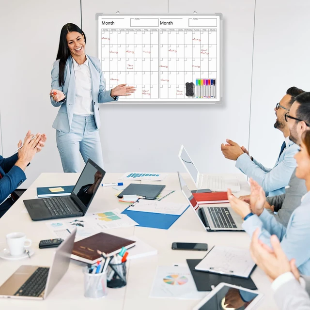 Alt view image 4 of 6 - 24" x 18" Magnetic Horizontal 2 Month Dry Erase Calendar for Fridge Wall Undated Horizontal Dry Erase Wall Calendar Planner Aluminum Frame Whiteboard for Home Office Projects