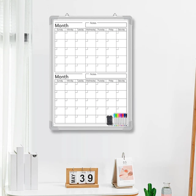 Alt view image 4 of 6 - 24" x 18" Vertical 2 Month Whiteboard Calendar Dry Erase for Wall Magnetic Planner for Fridge, Undated Planning, Aluminum Frame, Markers Included, for Home Office Projects