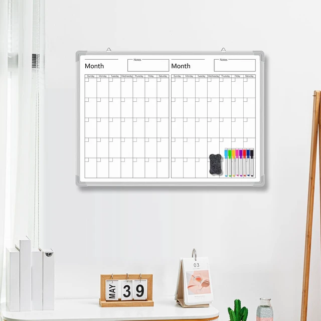 Alt view image 5 of 6 - 24" x 18" Magnetic Horizontal 2 Month Dry Erase Calendar for Fridge Wall Undated Horizontal Dry Erase Wall Calendar Planner Aluminum Frame Whiteboard for Home Office Projects