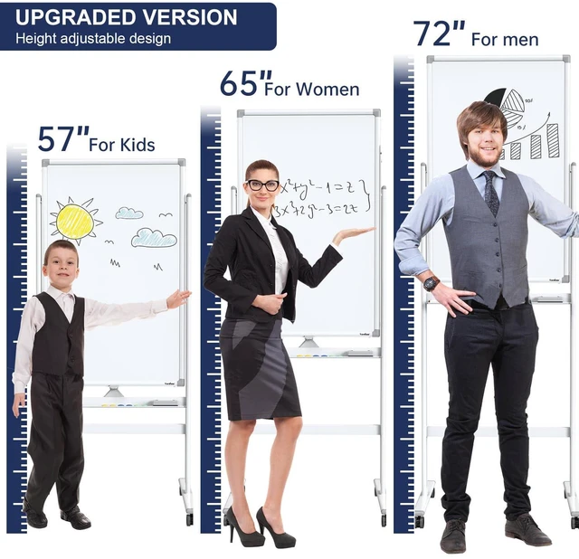 Alt view image 2 of 7 - Rolling Whiteboard 40x24 Standing White Board Dry Erase Board on Wheels Height Adjustable, Magnetic Surface, Dry Erase, With Stand, Ideal for Classroom, Office, School, Home, Homeschooling, Teacher