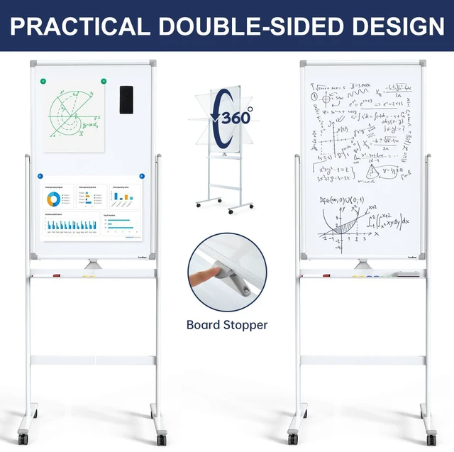 Alt view image 3 of 7 - Rolling Whiteboard 40x24 Standing White Board Dry Erase Board on Wheels Height Adjustable, Magnetic Surface, Dry Erase, With Stand, Ideal for Classroom, Office, School, Home, Homeschooling, Teacher