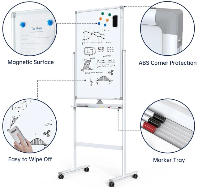 Alt view image 5 of 7 - Rolling Whiteboard 40x24 Standing White Board Dry Erase Board on Wheels Height Adjustable, Magnetic Surface, Dry Erase, With Stand, Ideal for Classroom, Office, School, Home, Homeschooling, Teacher