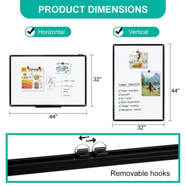 Alt view image 2 of 5 - 32x44 Inch Large Magnetic Dry Erase Board, Wall-Mounted Whiteboard Black Aluminum Frame, Smooth Durable No Ghosting for Home School Office Conference
