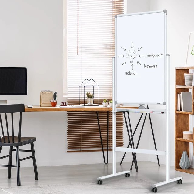 Alt view image 6 of 7 - Rolling Whiteboard 40x24 Standing White Board Dry Erase Board on Wheels Height Adjustable, Magnetic Surface, Dry Erase, With Stand, Ideal for Classroom, Office, School, Home, Homeschooling, Teacher