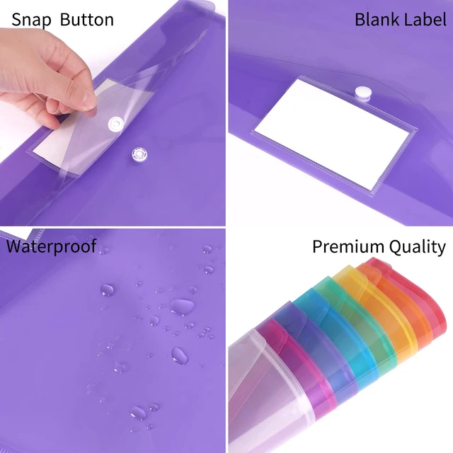 Alt view image 3 of 7 - 48pcs Plastic Envelopes Poly Envelopes, Clear Document Folders with Snap Button Closure, Letter Size, A4 Size with Label Pocket for School Home Work Office Organization, 8 Colors