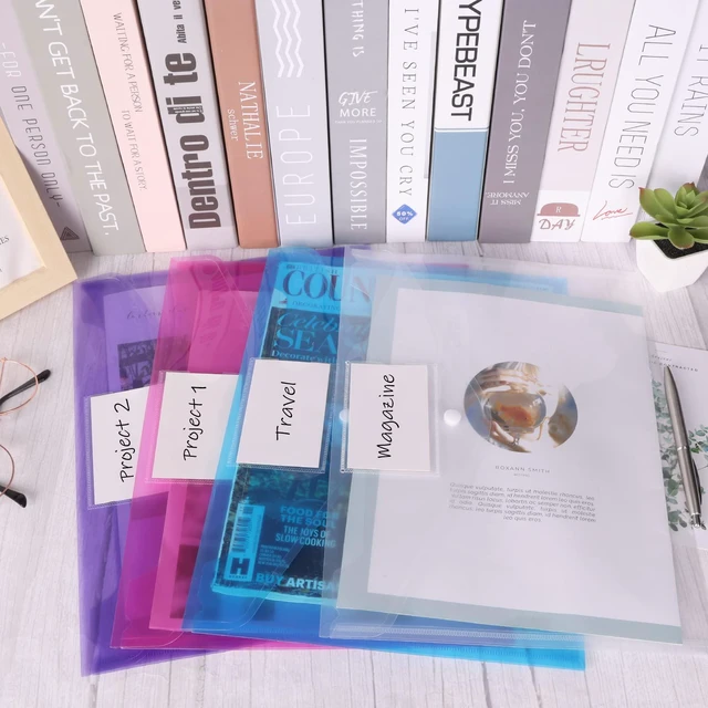 Alt view image 5 of 7 - 48pcs Plastic Envelopes Poly Envelopes, Clear Document Folders with Snap Button Closure, Letter Size, A4 Size with Label Pocket for School Home Work Office Organization, 8 Colors