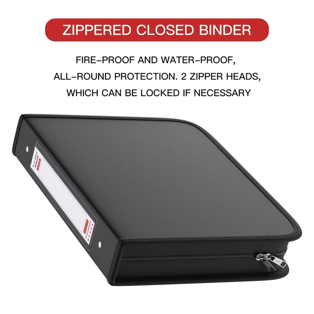 Alt view image 4 of 7 - Fireproof 3 Ring Binder with Zipper, 2.5" D Rings Holds 650 Sheets Fits Letter Size,Compatible with Clear Page Protectors,Built-in Net Pouch Pen Holder,Portable Safe Storage,1 Pack,Black