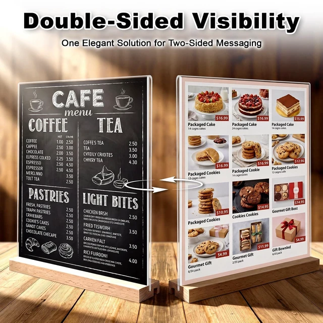 Alt view image 3 of 7 - Acrylic Sign Holder 8.5x11 with Wood Base | 3 Packs Acrylic Sign Display Stand, 2 in 1 Vertical or Slant Clear Tabletop Flyer Menu Holder, Plastic Picture Frame for Store, Office, Vendor, Party