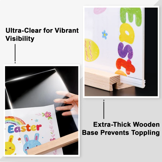 Alt view image 5 of 7 - Acrylic Sign Holder 8.5x11 with Wood Base | 3 Packs Acrylic Sign Display Stand, 2 in 1 Vertical or Slant Clear Tabletop Flyer Menu Holder, Plastic Picture Frame for Store, Office, Vendor, Party