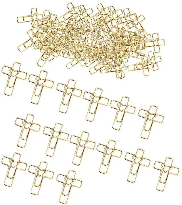 Main image of 200PCS Gold Heart Cross Paper Clips, Heart Cross - Bible Study Supplies, christian gifts for women Jesus Bible Stuff bookmark journaling supplies accessories, easter eggs fillers, valentines day cards