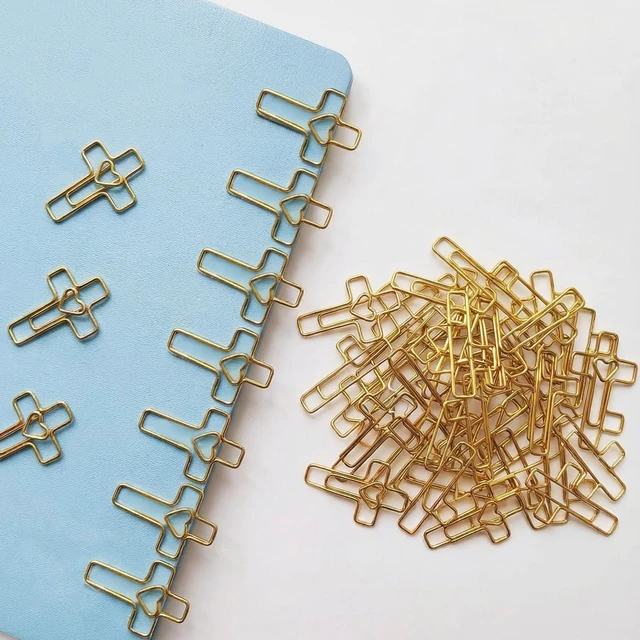 Alt view image 2 of 6 - 200PCS Gold Heart Cross Paper Clips, Heart Cross - Bible Study Supplies, christian gifts for women Jesus Bible Stuff bookmark journaling supplies accessories, easter eggs fillers, valentines day cards