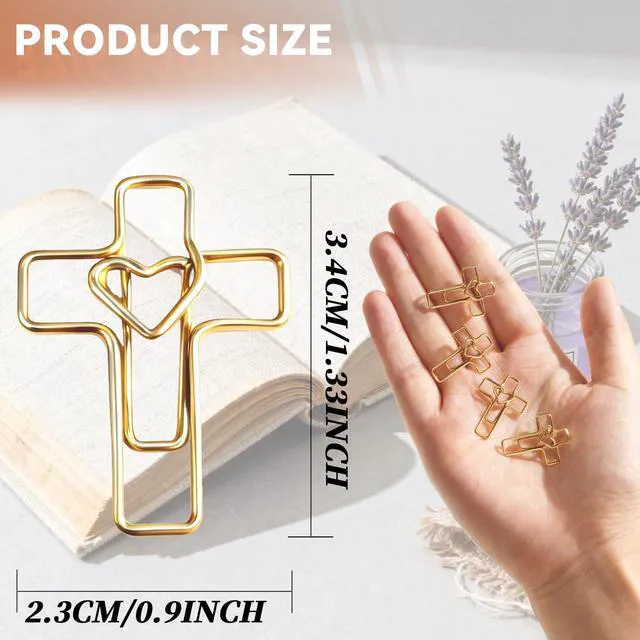 Alt view image 3 of 6 - 200PCS Gold Heart Cross Paper Clips, Heart Cross - Bible Study Supplies, christian gifts for women Jesus Bible Stuff bookmark journaling supplies accessories, easter eggs fillers, valentines day cards