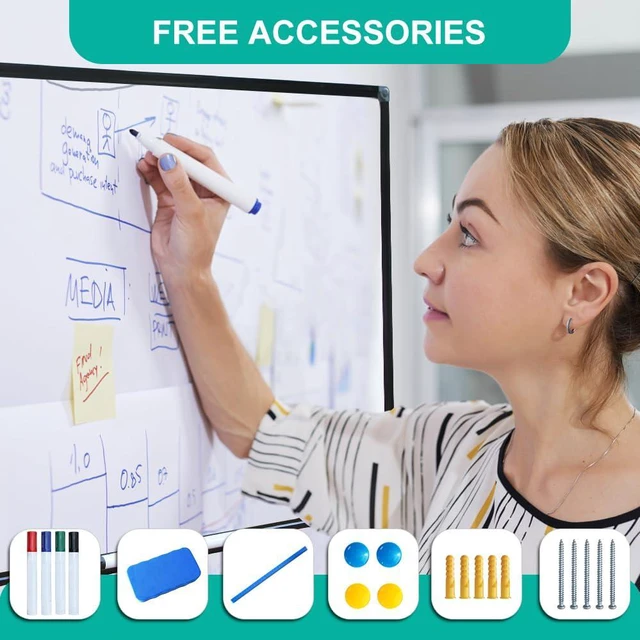 Alt view image 3 of 5 - 32x44 Inch Large Magnetic Dry Erase Board, Wall-Mounted Whiteboard Black Aluminum Frame, Smooth Durable No Ghosting for Home School Office Conference