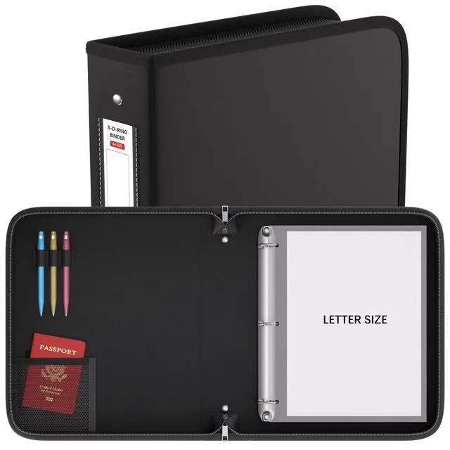 Alt view image 7 of 7 - Fireproof 3 Ring Binder with Zipper, 2.5" D Rings Holds 650 Sheets Fits Letter Size,Compatible with Clear Page Protectors,Built-in Net Pouch Pen Holder,Portable Safe Storage,1 Pack,Black