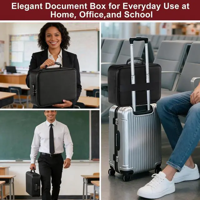 Alt view image 2 of 7 - Fireproof Document Organizer Box with Lock for Important Documents 8 Layers File Organizer, 5200°F Fire & Water-Resistant, Portable Home Travel Safe Storage, 15"x11"x4.1", Black, Soft