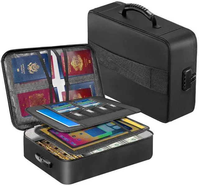 Main image of Fireproof Document Organizer Box with Lock for Important Documents 8 Layers File Organizer, 5200°F Fire & Water-Resistant, Portable Home Travel Safe Storage, 15"x11"x4.1", Black, Soft