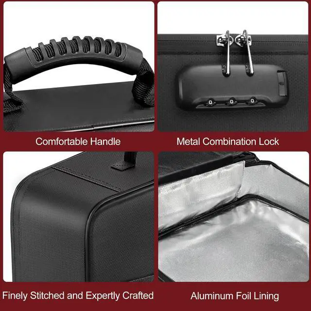 Alt view image 6 of 7 - Fireproof Document Organizer Box with Lock for Important Documents 8 Layers File Organizer, 5200°F Fire & Water-Resistant, Portable Home Travel Safe Storage, 15"x11"x4.1", Black, Soft