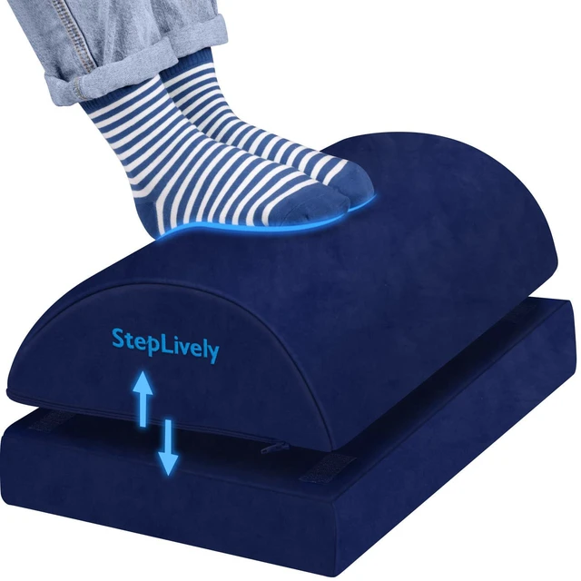 Main image of Foot Rest for Under Desk at Work, 2 Heights Foot Stool, Blue Comfortable Office Desk Accessories with 2 Adjustable Heights, Washable Cover, Footrest for Office, Home and Car Foot Support