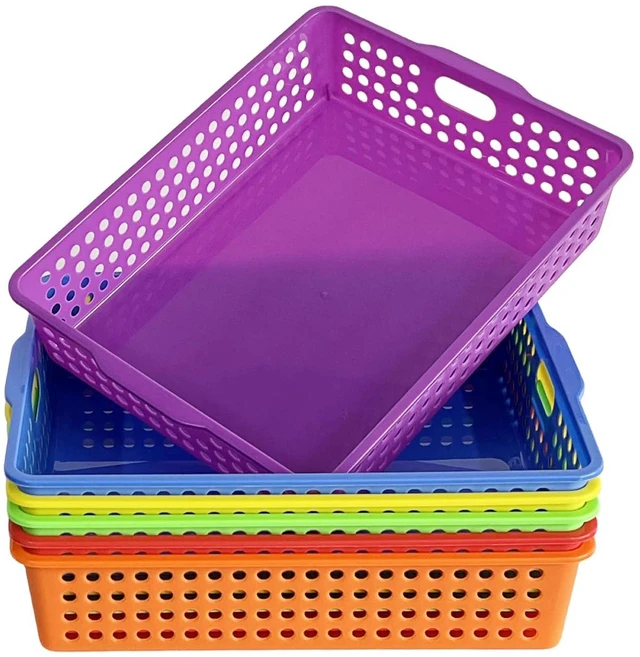 Alt view image 2 of 7 - 6 Pack Plastic Turn in Paper Trays for Classroom, Bin Baskets,Bright Color Organizing Desk Organizers for School Supplies, Classroom Organization and Storage Tray Holds 4A Paper