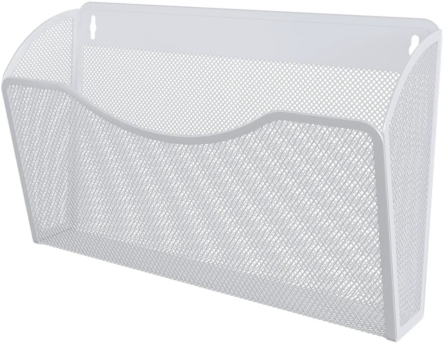 Alt view image 2 of 7 - Wall File Organizer, Metal Mesh Hanging File Folder Holder for Letter/A4 Size Folders, Vertical Wall Mount Mail Sorter for Office Paperwork, Classroom, White