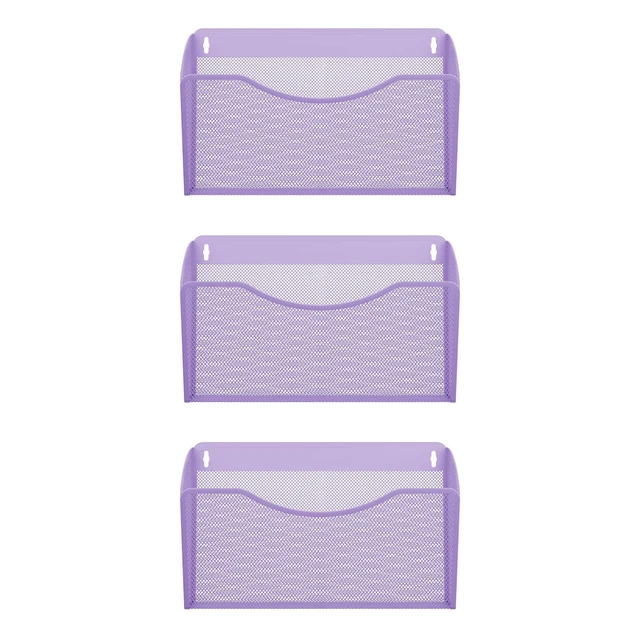Alt view image 2 of 7 - Wall File Organizer, Metal Mesh Hanging File Folder Holder for Letter/A4 Size Folders, Vertical Wall Mount Mail Sorter for Office Paperwork, Classroom, Purple