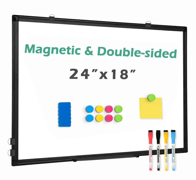 Main image of Double-Sided White Board 24x18 Dry Erase Magnetic for Wall Black Smooth Writing Easy Clean, Magnetic Whiteboard for Wall, Double-Sided Dry Erase, Aluminum Frame, Home Office School