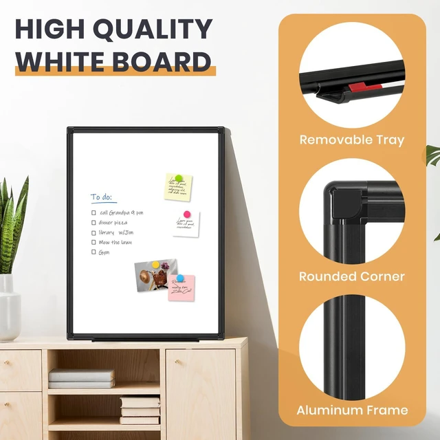 Alt view image 3 of 7 - Double-Sided White Board 24x18 Dry Erase Magnetic for Wall Black Smooth Writing Easy Clean, Magnetic Whiteboard for Wall, Double-Sided Dry Erase, Aluminum Frame, Home Office School