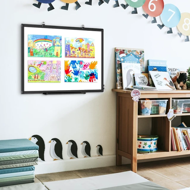 Alt view image 6 of 7 - Double-Sided White Board 24x18 Dry Erase Magnetic for Wall Black Smooth Writing Easy Clean, Magnetic Whiteboard for Wall, Double-Sided Dry Erase, Aluminum Frame, Home Office School