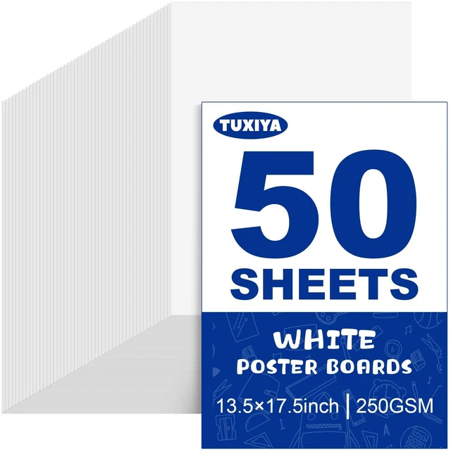 Main image of 50 Pack White Poster Board,13.5" x 17.5" White Poster Paper Bulk 250GSM/92LB Heavy-Weight Blank Poster Board for Arts,Craft,Projects Presentations,Drawing Scrapbooking